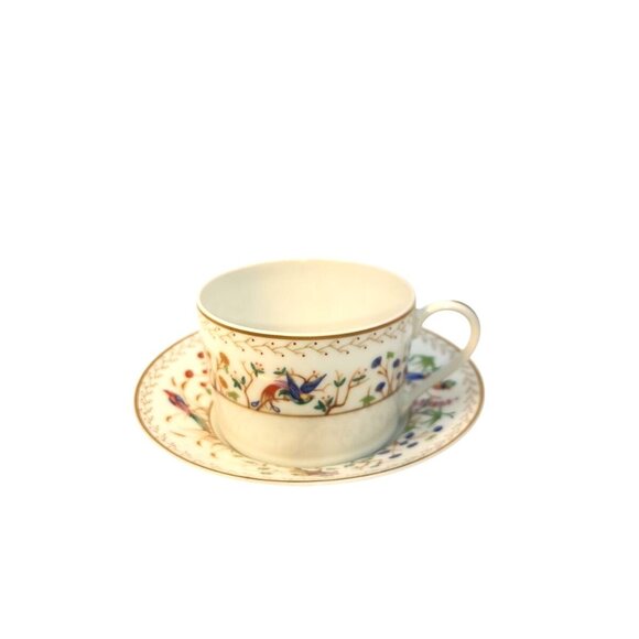 Tiffany & Co. Audubon Pattern Limoges France Flat Tea Cup & Saucer Gold Rim Hand - Picture 7 of 16